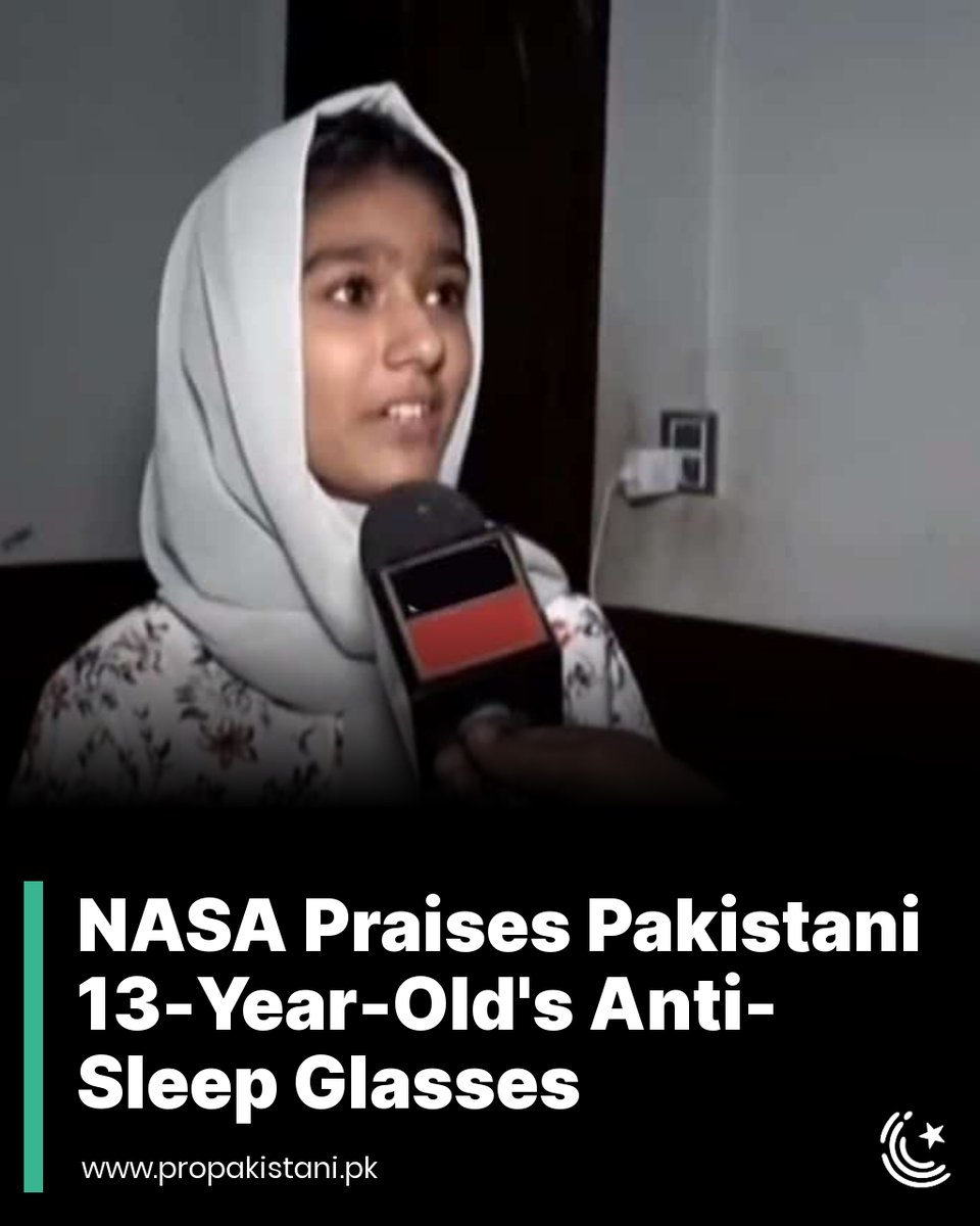 ProPakistaniPK's tweet photo. She has created anti-sleep glasses, designed to prevent drivers from falling asleep while behind the wheel.

Read More: https://t.co/wALNrvZzEz

#BismaSalangi #AntiSleepGlasses #NASA #Pakistan https://t.co/O8b1m2pgra