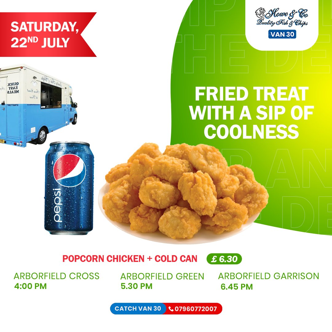 howechippyvan30's tweet photo. 🐟HOWE AND CO FISH AND CHIPS 🍟
🥳Great news...We will be in ARBORFIELD CROSS AND ARBORFIELD GARRISON With TWO 🔅NEW🔅 STOPS ✅ TONIGHT✅🥳
#fishandchipsinarborfield #streetfoodinarborfield #HoweAndCoVan30 #Van30 #FishandChips #cod #streetfoodsuk #streetfoodtruck https://t.co/71iDkzuJlR