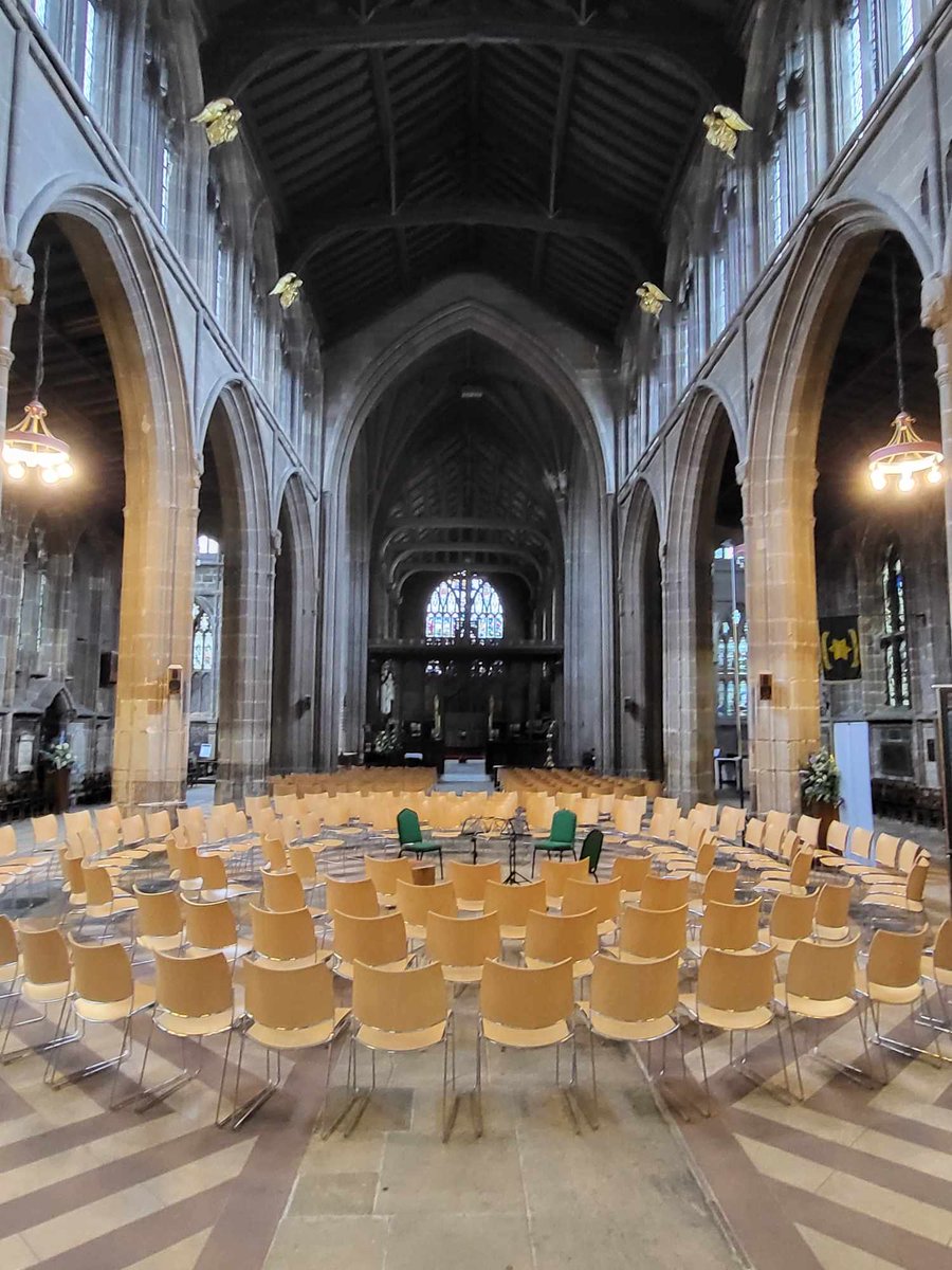 #Behindthescenes - St Mary's getting ready for 'Beethoven & Byron' concert with string quartet in the round! @StMarysNotts