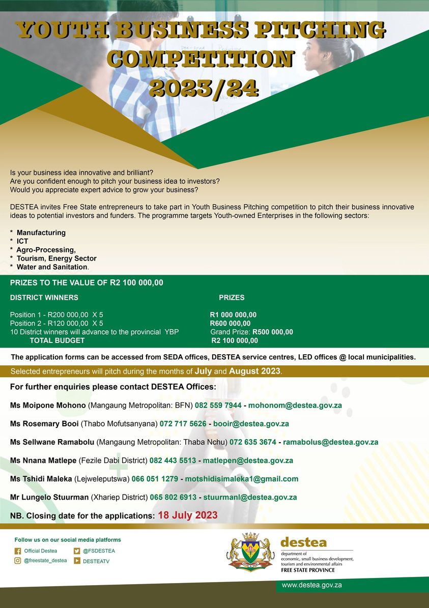 FSDESTEA's tweet photo. REMINDER!!!!!!
Youth Business Pitching Competition 2023/24
Please take note that the closing date is amended to 18th July 2023
Click on the link below for the application form.
https://t.co/DwCmucEXE9
#DESTEA #YouthMonth2023 #BusinessPitching #SMMESupport https://t.co/W48pmkCrZm