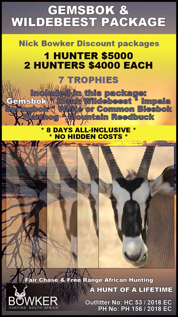 BowkerHuntm's tweet photo. #hunting #hunt #hunter #nickbowkerhunting #capebuffalo #buffalo #buffalohunting #capebuffalohunting Nick Bowker Trophy Hunting – a hunt of a lifetime – 7 trophies – no hidden costs – Gemsbok & Wildebeest Package https://t.co/Eo1H8F78Ve https://t.co/hytOqh28Gq