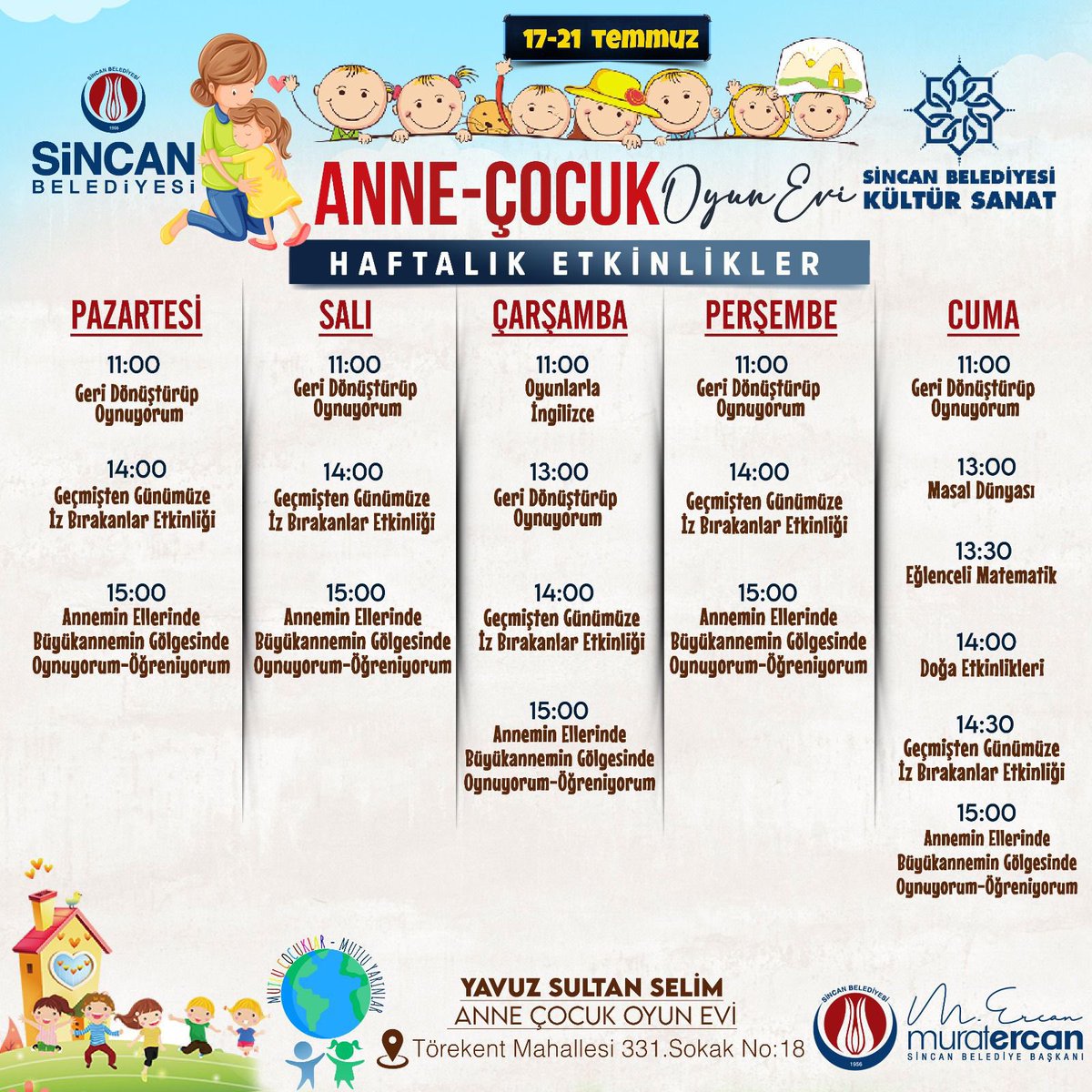 ankarasincanbld's tweet photo. 🧸Anne-Çocuk Oyun Evi Haftalık Etkinlik Takvimimiz https://t.co/aymZ3G3hji