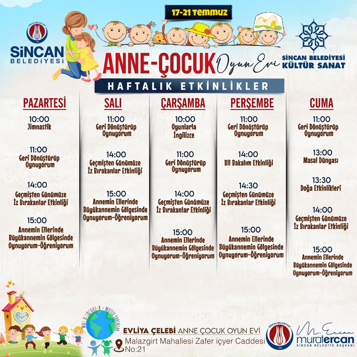 ankarasincanbld's tweet photo. 🧸Anne-Çocuk Oyun Evi Haftalık Etkinlik Takvimimiz https://t.co/aymZ3G3hji