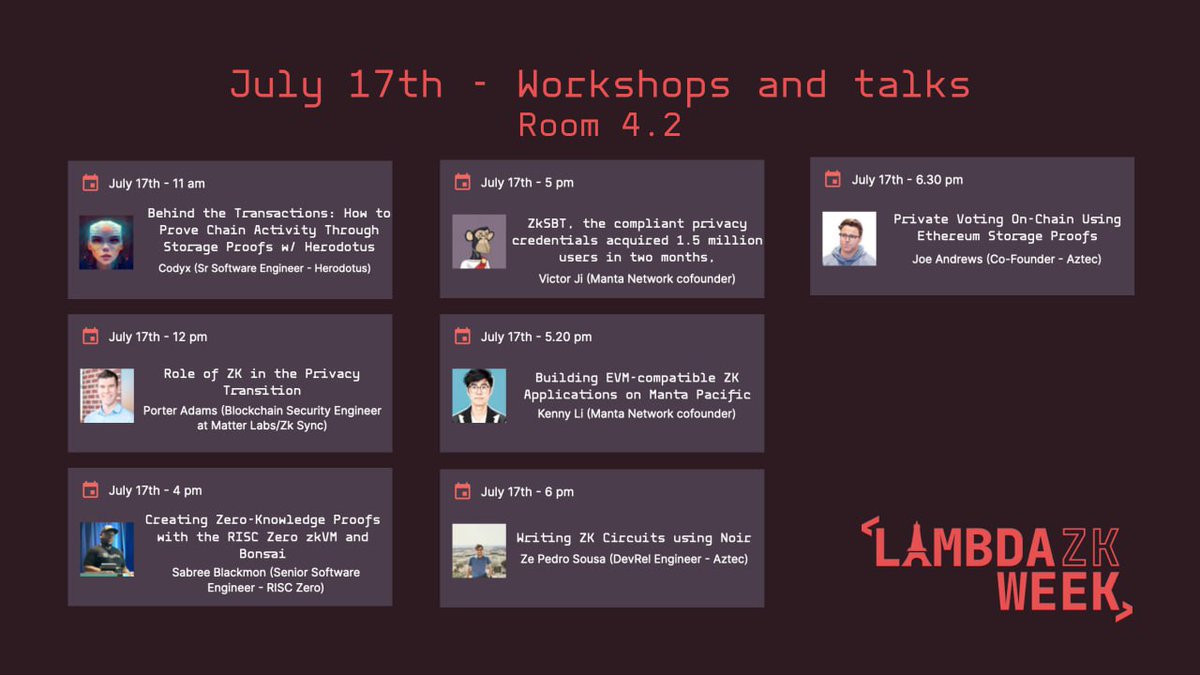 Today's activity👇 #LambdaZKWeek

More info here: lu.ma/calendar/cal-x…