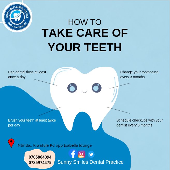 SmilesPractice's tweet image. Dental care is one of the things one has to prioritize everyday. At Sunny Smiles we give you tips and advice on how to care for your teeth.
Make an appointment on 0705864094/0785974475
#dendalcare #dentalhygienist #Wimbeldon #FileninSultanları #KingTheLandEp10 #KingTheLand