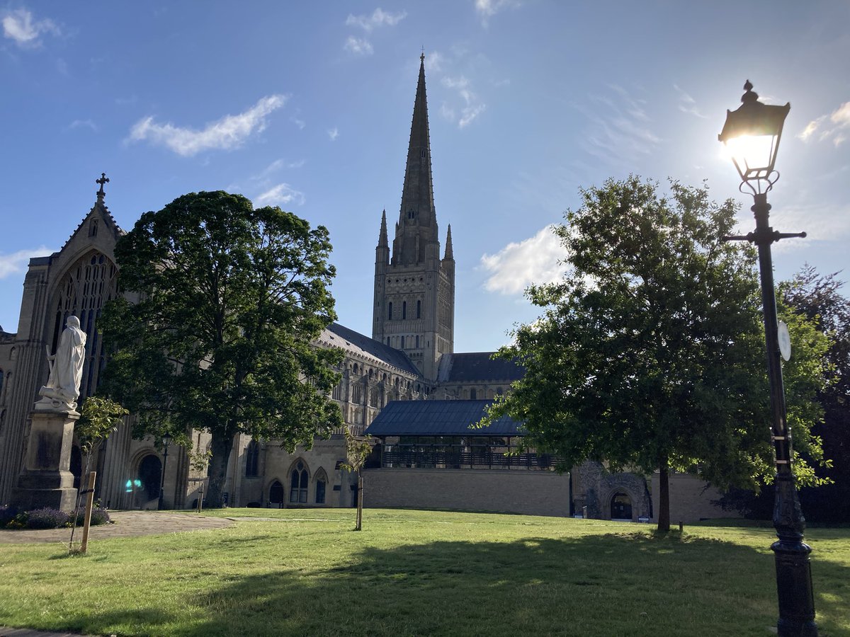 Perks of an early start at work. Using the sun to light the lamp and the Cathedral <a href="/NorwichSchool/">Norwich School</a> <a href="/Nrw_Cathedral/">Norwich Cathedral</a>