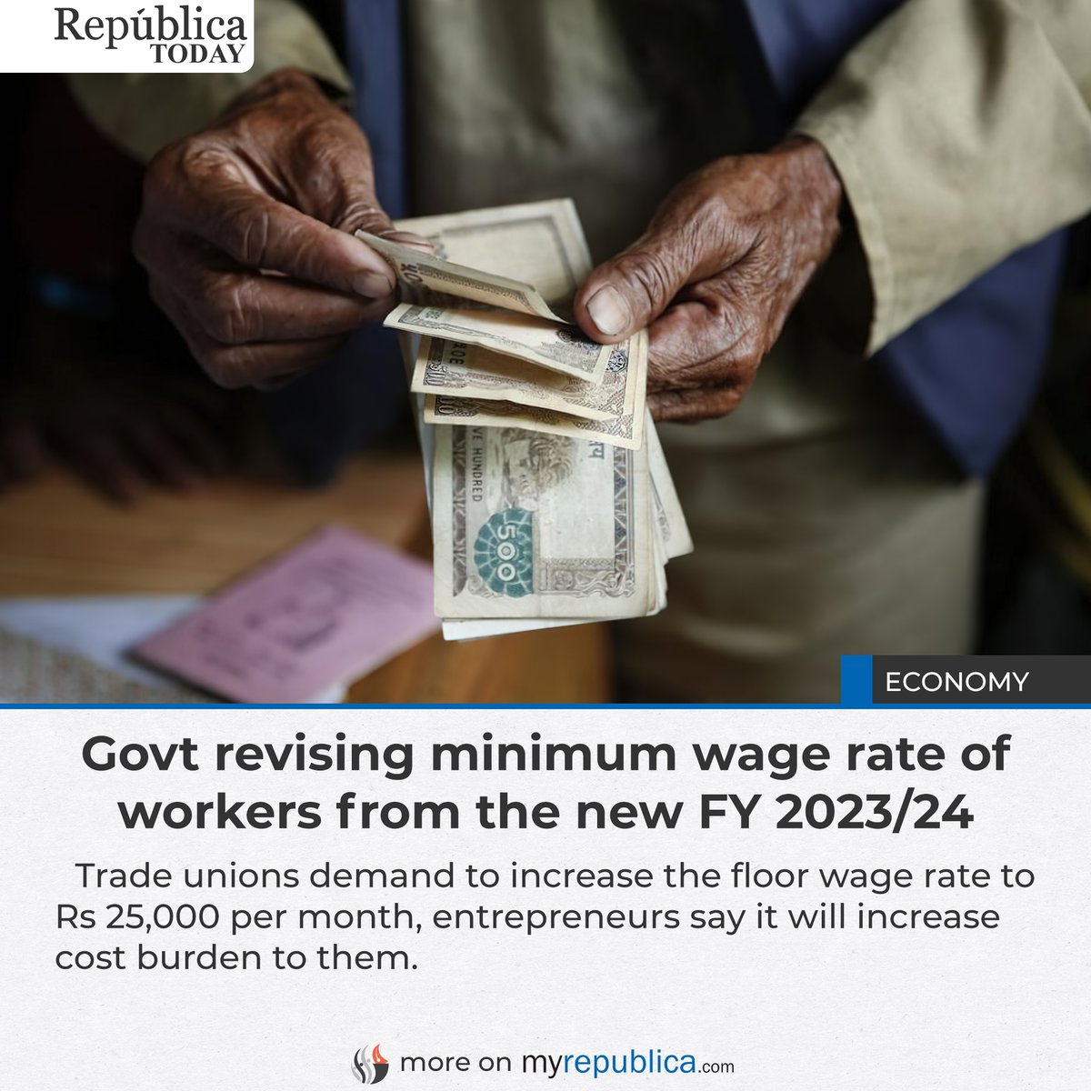 RepublicaNepal's tweet photo. Govt revising minimum wage rate of workers from the new FY 2023/24
More on : https://t.co/ovTBXHcrdh
#myrepublica #nepalgoverment #minimumwageworkers #wagerate #increasewages #tradeunion #nepal