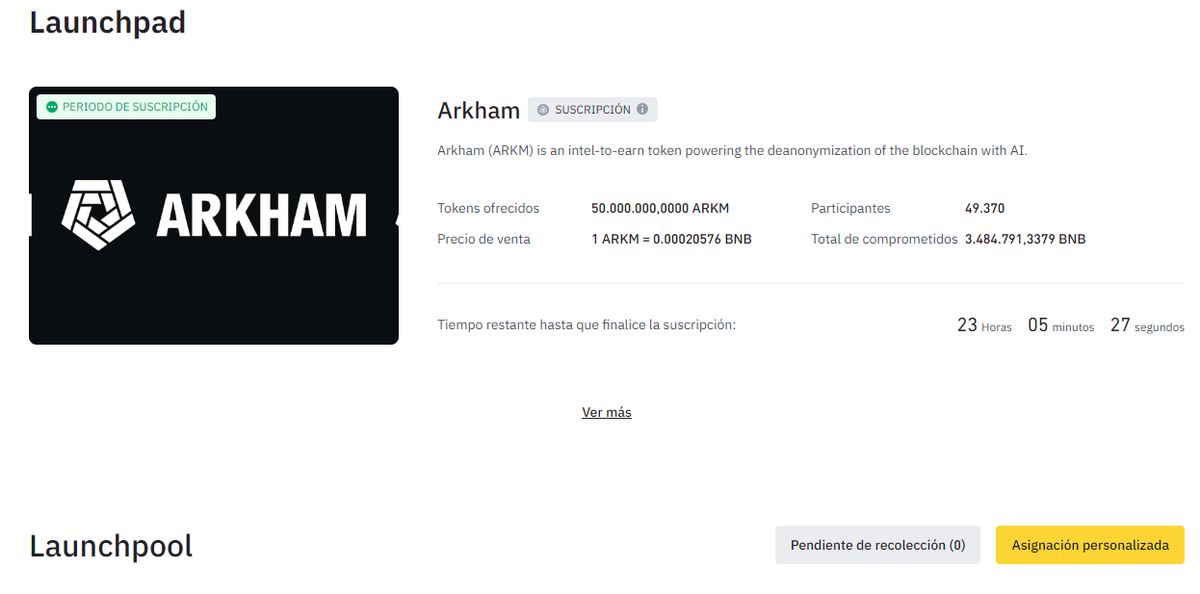 ❌ Por otro lado, los que tenéis $BNB en Binance para el launchpad de <a href="/ArkhamIntel/">Arkham</a> 

- Tenéis menos de 24h para uniros al periodo de asignación. 

No esperéis gran cosa, si como el común de los mortales, tenéis entre 3 y 10 $BNB, probablemente no recibiremos mucho.