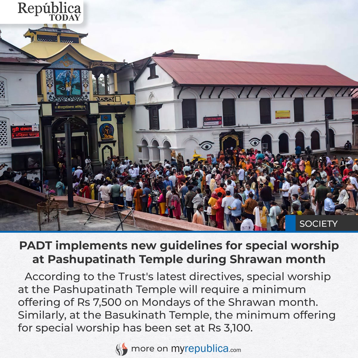 RepublicaNepal's tweet photo. PADT implements new guidelines for special worship at Pashupatinath Temple during Shrawan month

More on : https://t.co/usdKRXtFui

#myrepublica  #PADT  #pasupatinath  #shrawan  #monday  #nepal