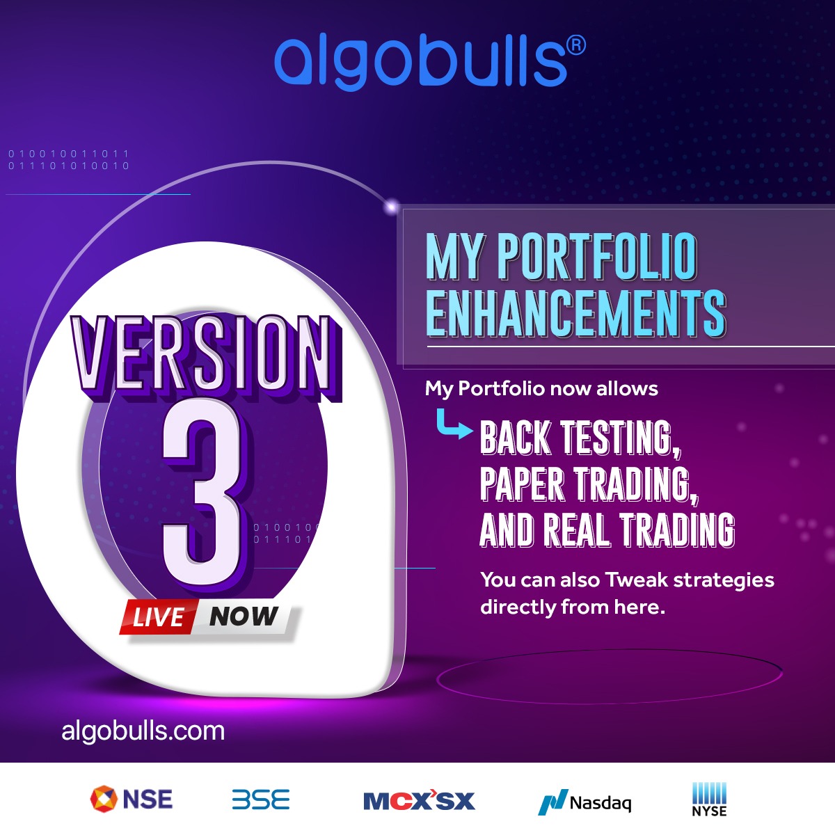 AlgoBulls's tweet photo. Exciting News! ๐ AlgoBulls Version 3 has just gone LIVE! ๐ Get ready to experience the next level of algorithmic trading with the all-new AlgoBulls. Here's a sneak-peek of the thrilling new changes in store for you!
#AlgoBulls #Trading #TradingInIndia #StockMarket https://t.co/KIAYLegTe4