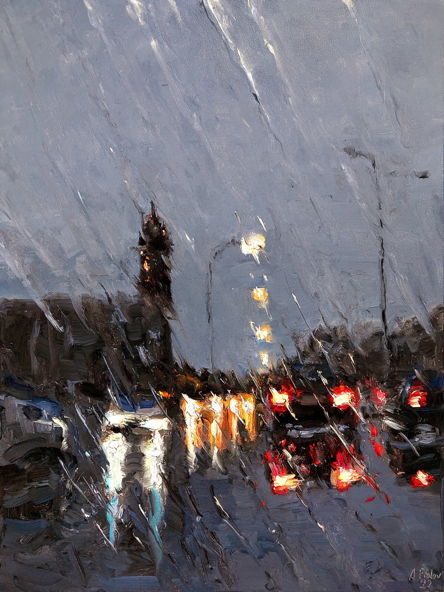 kznsq's tweet photo. Evening Lights, My oil painting https://t.co/O8Buptulw2