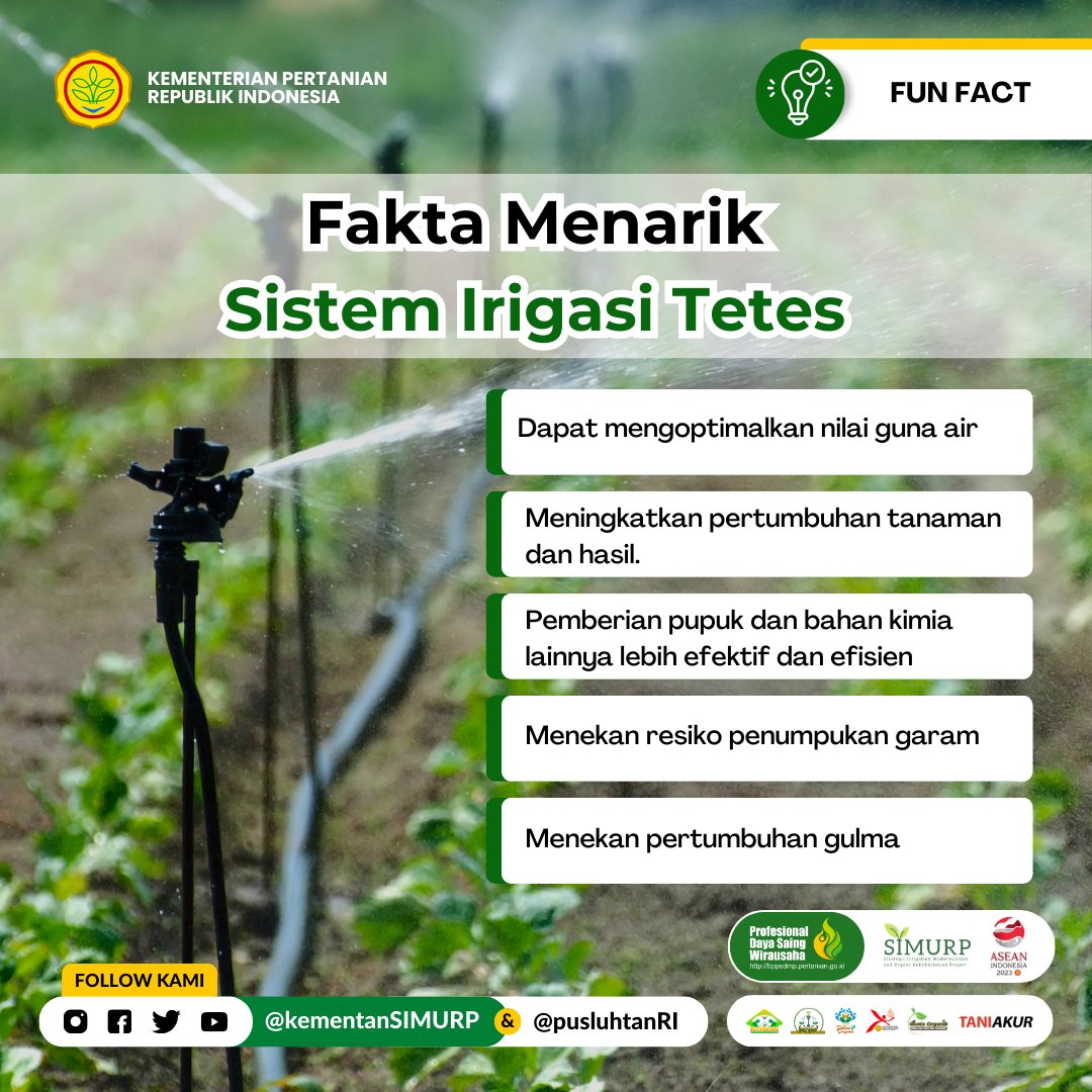 kementansimurp's tweet photo. Ada banyak sekali manfaat yang akan kamu dapatkan kala menerapkan sistem irigasi sederhana satu ini. 

#CSASIMURP #pertanian #CSA #teknologi #juli #KementanRI #bulanjuli #semangatjuli #irigasitetes https://t.co/8nmW6OaCY8
