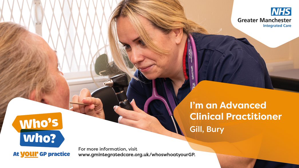 An Advanced Clinical Practitioner works alongside a GP consulting with patients who have less complex medical needs. They can help with chronic long-term conditions as well as acute problems. Watch Gill explain more 👉 youtu.be/P5mgHrtXWQY #WhosWhoAtYourGP @GM_ICP