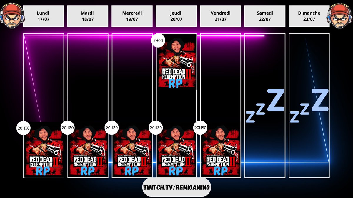RemiGam1ng's tweet photo. Voici la prog de la semaine prochaine pour le retour des vacances !  
-> https://t.co/esl5oDxfV1 <-  

#RDR #RDR2 #twitch #rdr2rp #reddeadrp #ProgDeLaSemaine https://t.co/5BLmNVW3dq