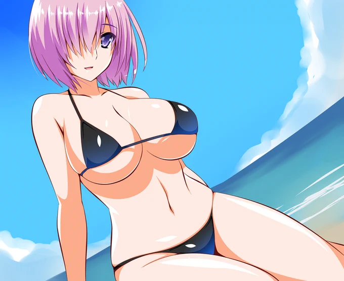 今日海の日か～なんか海描いてるストック絵あったかなーと確認したらマシュを描いてた!てことで盛り盛り黒マイクロビキニマシュ!#海の日 