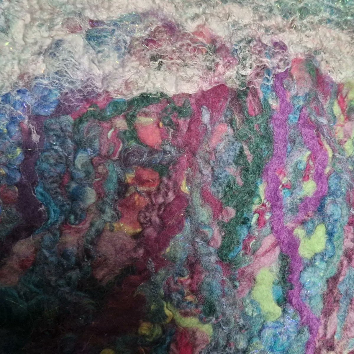 theislaysheep's tweet photo. My #jellyfish #cushion is almost dry 😀. Used up lots of ends of #artyarn that had been stashed away.
#wetfelting #artyarn #sheepfleece #handspinning https://t.co/TKUReiIZRV
