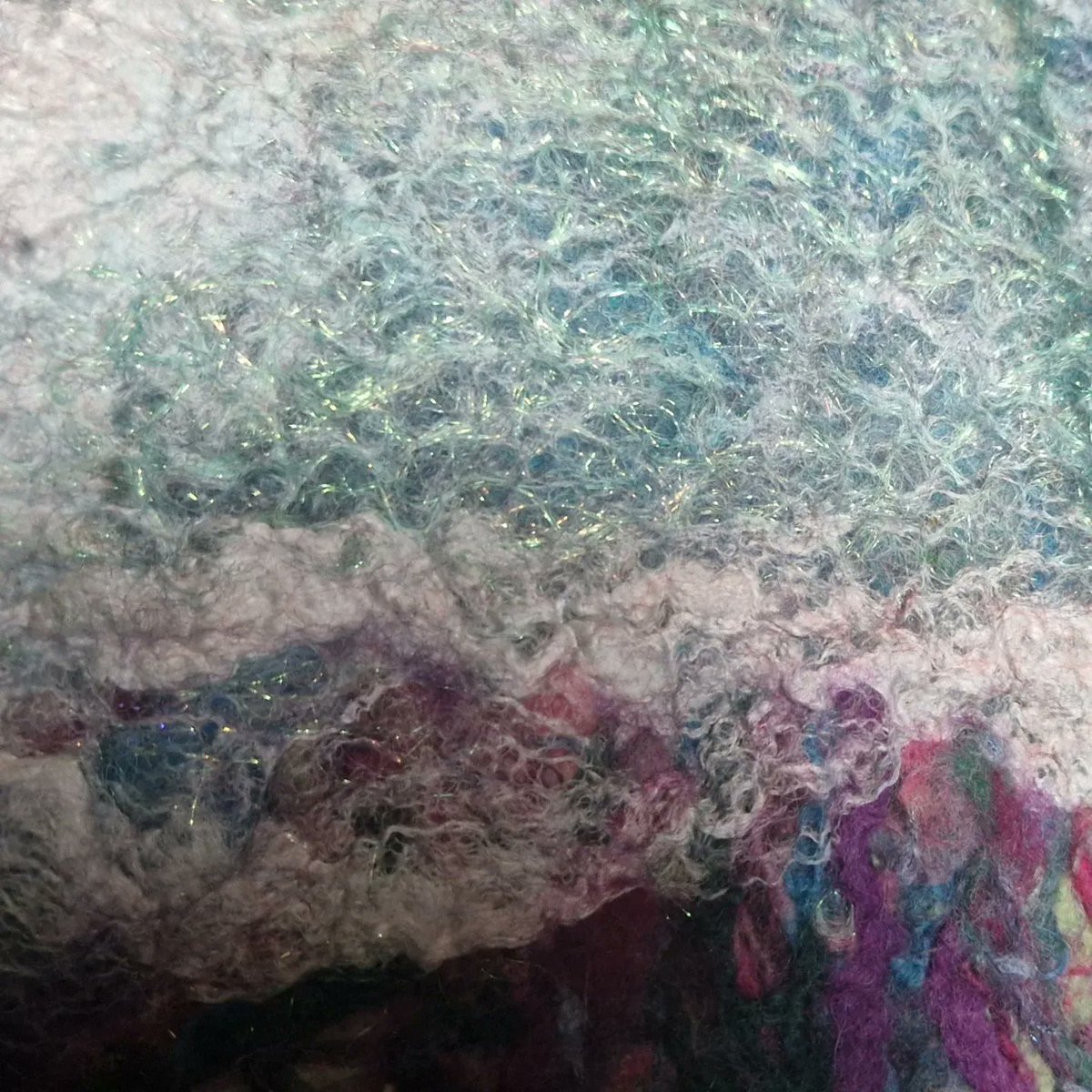 theislaysheep's tweet photo. My #jellyfish #cushion is almost dry 😀. Used up lots of ends of #artyarn that had been stashed away.
#wetfelting #artyarn #sheepfleece #handspinning https://t.co/TKUReiIZRV