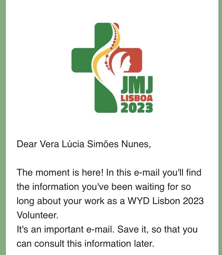 Estamos quase na Jornada Mundial da Juventude Lisboa 2023. Almost time for World Youth Day Lisbon 2023. #riseup #JMJLisboa2023
<a href="/Jornada/">LJA</a> Mundial da Juventude Lisboa 2023 | World Youth Day Lisbon 2023 ✌️🙏💒👨‍👩‍👧‍👧