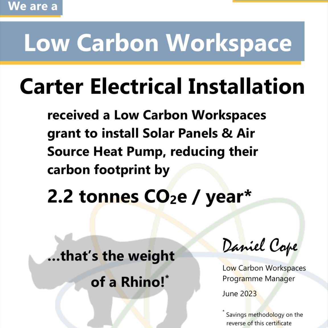CarterElectrics's tweet photo. π¦ What do Carter Electrical and a rhino have in common? π€
π¦ We are a #lowcarbonworkspace reducing our carbon footprint by 2.2 tonnes of COβe/year - the same weight as a rhino!
#renewables #electricians #rdguk #berkshire #electrician #lowcarbonworkspaces #lowcarbonfootprint https://t.co/YpTyXXF2CJ