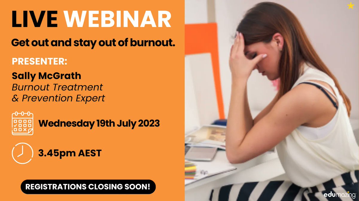 itsEdumazing's tweet photo. Registrations are closing soon for a professional learning opportunity to support your #wellbeing.  Register now at https://t.co/MTJpApJ3zy and discover a better way to feel, think, work and be #burnout free. #teachers #educators #webinar #strategies #professionaldevelopment https://t.co/muQJPx3Zum