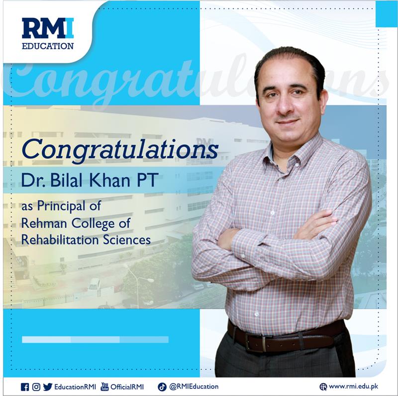 EducationRMI's tweet photo. Congratulations to Dr. Bilal Afridi (PT) on his appointment as the Principal of RCRS!

His expertise will undoubtedly bring great success to the institution.

Wishing him continued success in this significant endeavor.

#RMI #RCRS #rehabillitationsciences #futureofhealthcare https://t.co/yjK3dUX1NJ