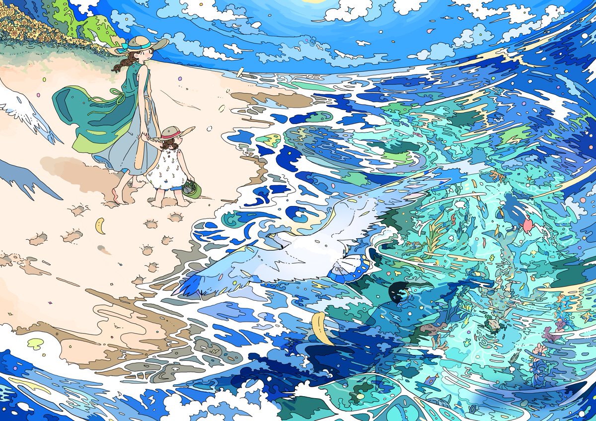 「色違いの海たち #海の日」|ならののイラスト