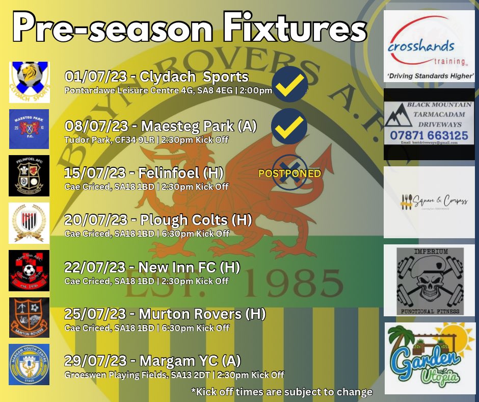 BrynRoversAFC's tweet photo. With less than 3 weeks to go until the start of the @PremierWales, weβre stepping the hard work up this weekππ»
Keep an eye on our socials as the build up to the start of the #WWPL continues! Thereβs still some exciting news to be shared πβοΈ
#NewSeasonPrep
#UppaBryn
πππππ https://t.co/3C8izZAtPU