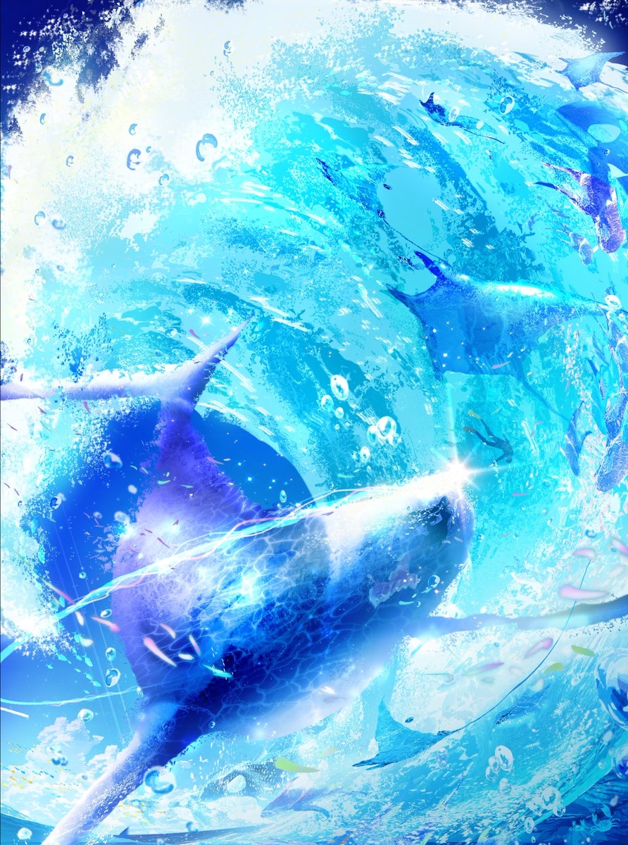 no humans blue theme water fish whale bubble ocean  illustration images