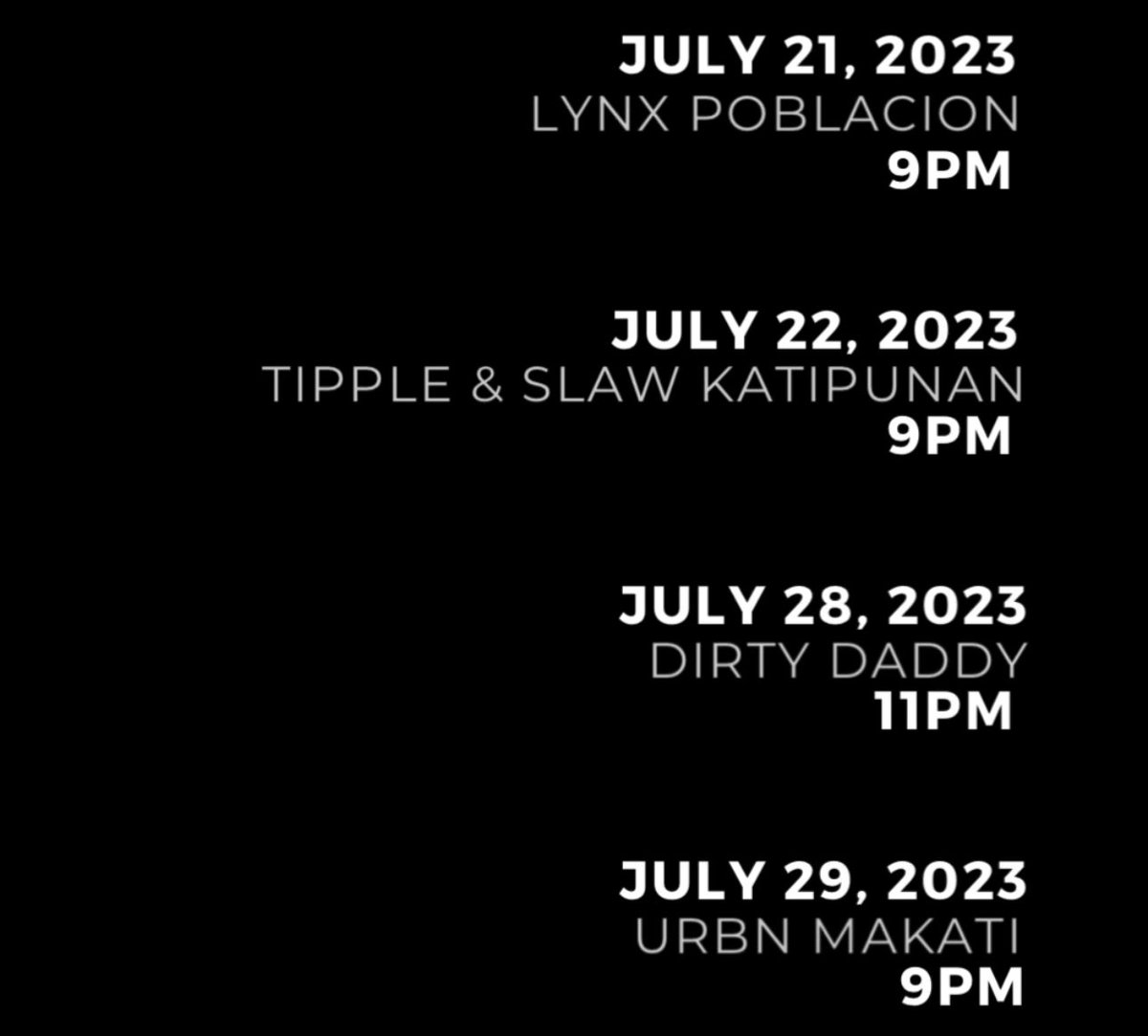 JULy schedule hope to see you guys!