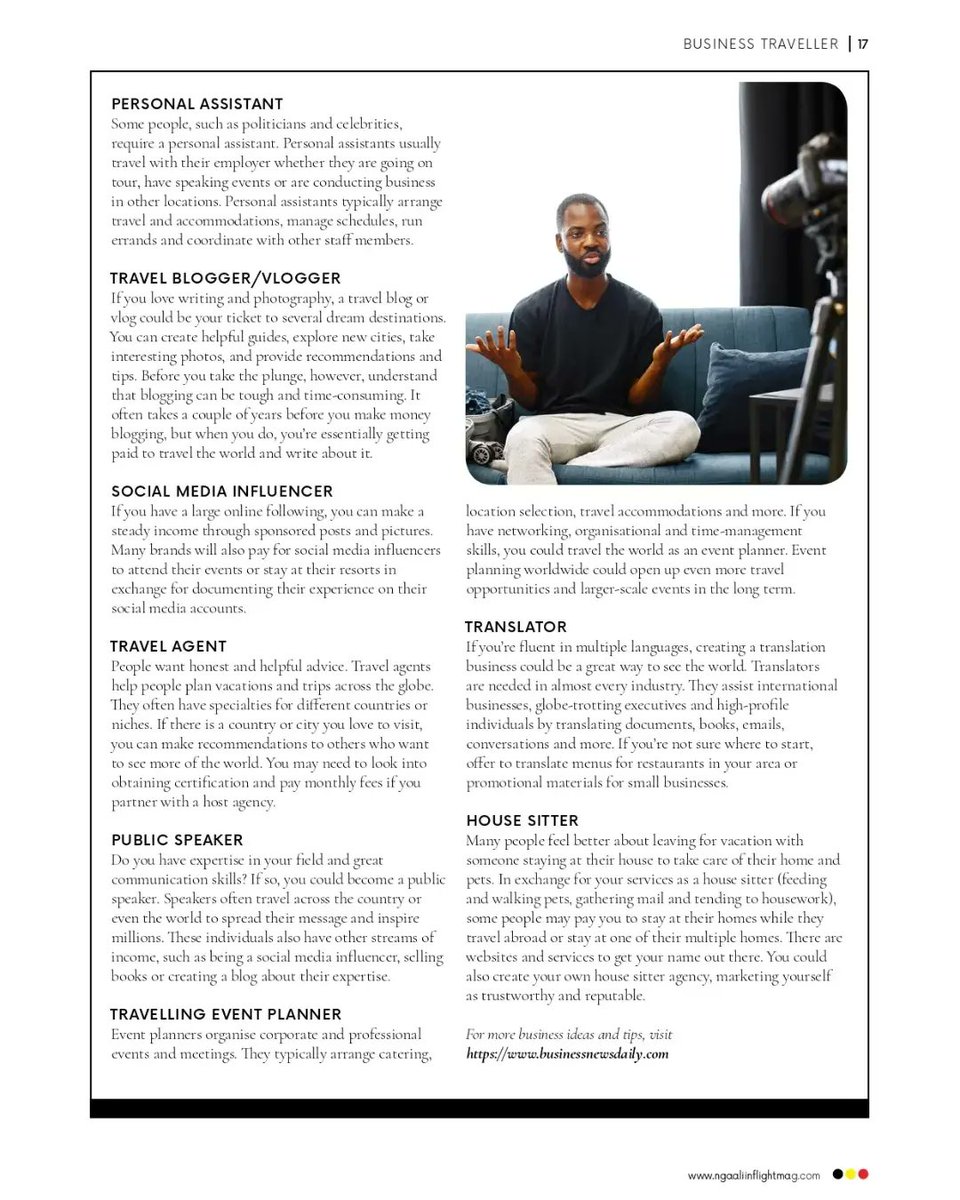 ngaalimag's tweet photo. Do you want to explore the world and be your own boss? Here are 8 business ideas for the travel lovers.

👉🏾Grab a free copy aboard your @UG_Airlines flight or tap 👉🏾 https://t.co/nkRVJlyFDl to flip through the digital edition for the full story https://t.co/M70U6Zie02