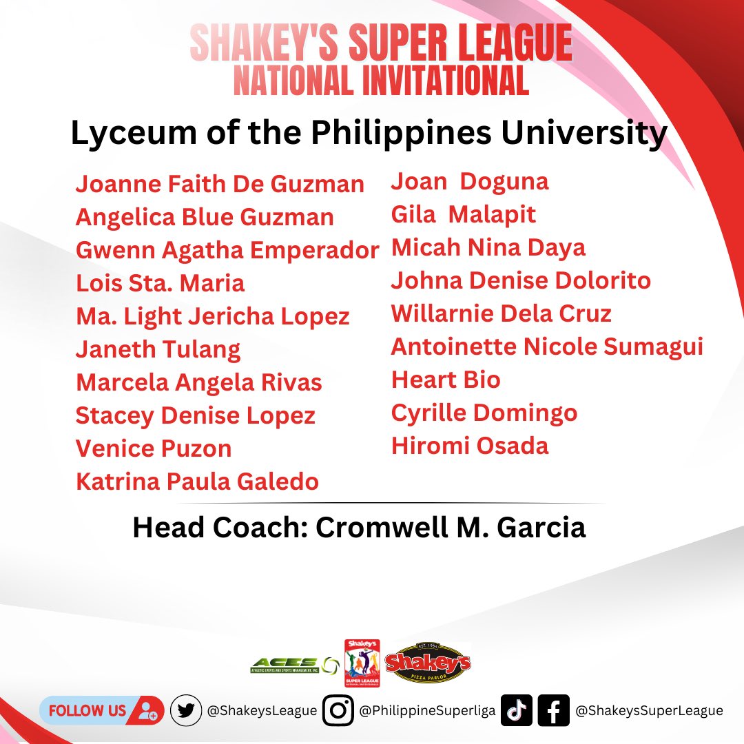 ShakeysLeague's tweet image. 2023 Shakey's Super League National Invitational - NCAA teams lineup

#SSLNationalInvitational #ShakeysSuperLeague