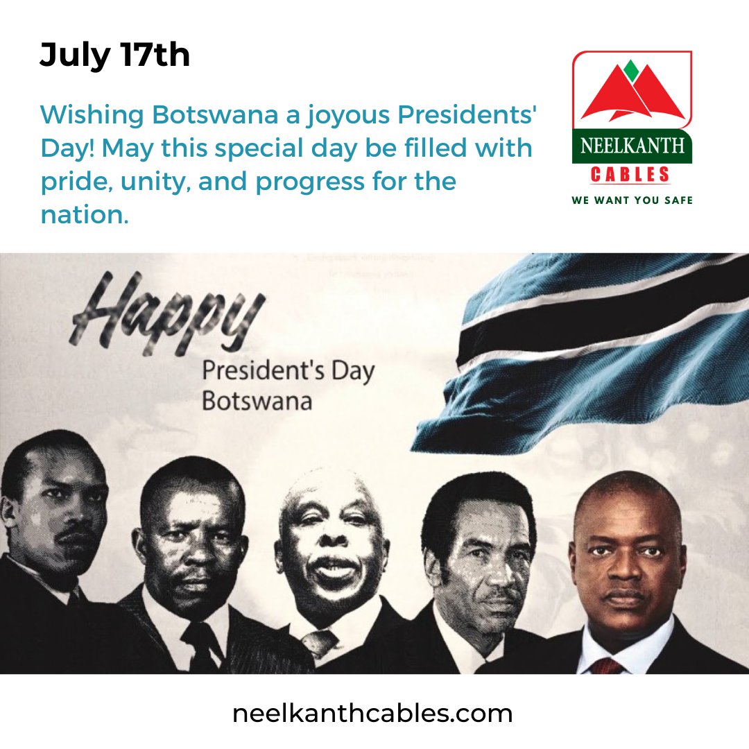 Wishing Botswana a joyous Presidents' Day! May this special day be filled with pride, unity, and progress for the nation.
#presidentsday #presidentsdayweekend #presidents #botswana #botswanatourism #botswanasafari #botswanawildlife #presidentscup #presidential #neelkanthcables https://t.co/8lR0f4AZKK