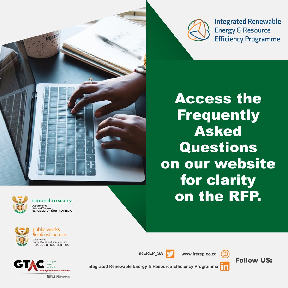 Do you have questions regarding the released RFP for the iREREP Programme? Head over to our Frequently Asked Questions section our website to get more information: irerep.co.za/contact/

#faqs #rfp #energyprojects #wastemanagement #wastereduction