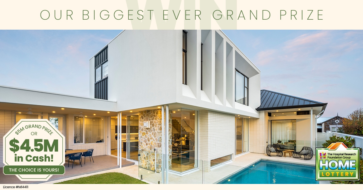 BIG news!! The @THRFHomeLottery is back - and it's our BIGGEST Grand Prize ever! 😲 One lucky winner will get the CHOICE of a $5 MILLION Grand Prize in Hyde Park OR $4.5 MILLION in cash! See the stunning new home and get your ticket today: homelottery.com.au