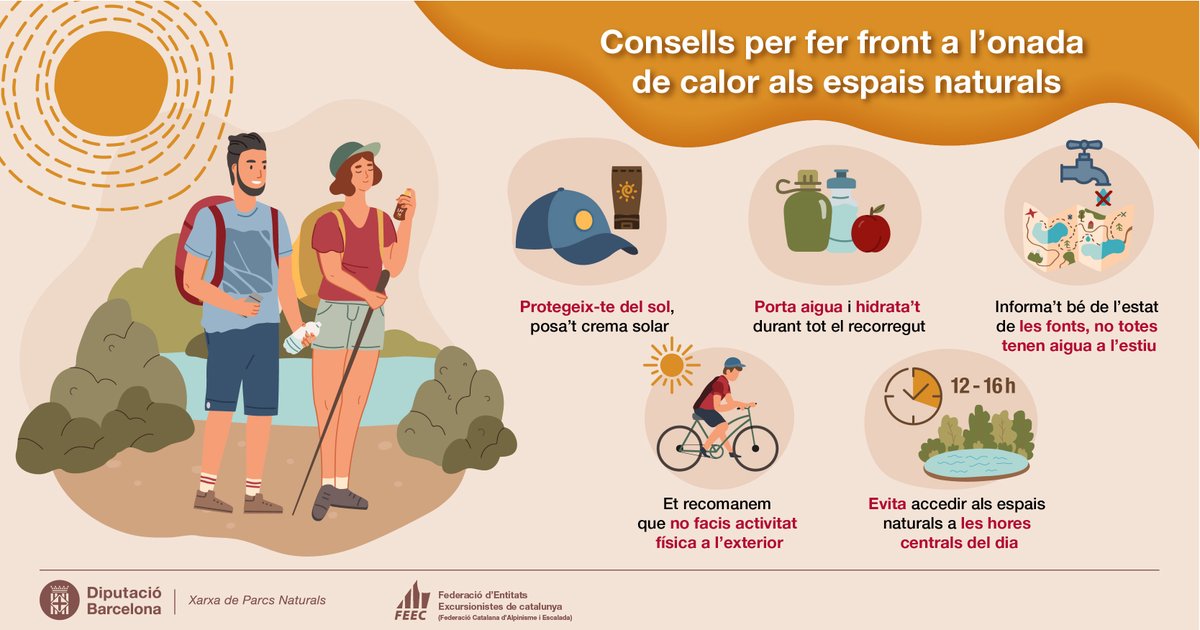 Dies de calor intensa ☀️, recorda sempre anar amb les millors condicions a la muntanya.

Consulta els consells si fas muntanya a l'estiu al nostre web ➕ INFO ➡️bit.ly/3iA7LLs i seguiu les recomanacions que ens envien des de la <a href="/xarxadeparcs/">Xarxa de Parcs Naturals</a>

#sentlamuntanya #sommuntanya