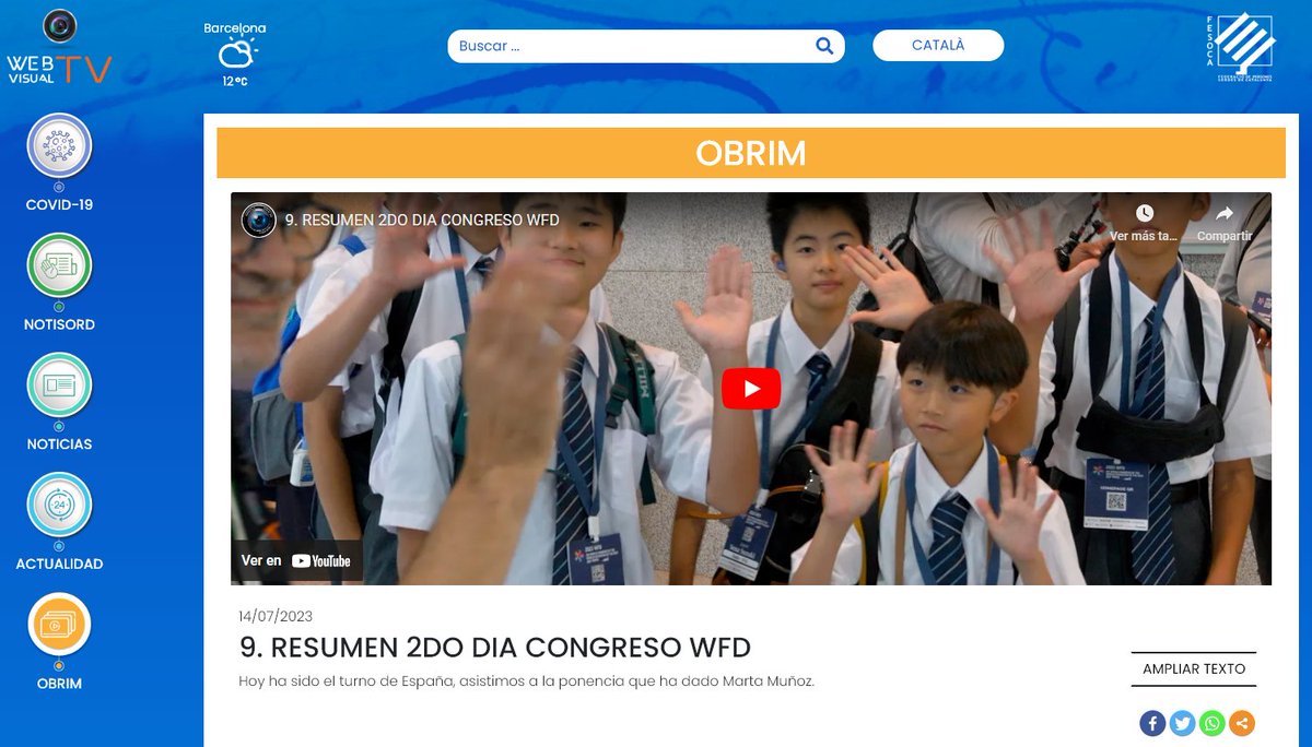 Webvisual_tv's tweet image. 13 DE JULIOL DE 2023
👋Llengua de Signes Catalana #LSC
webvisual.tv

WEBVISUAL EN COREA:

🔵RESUMEN 2DO DIA CONGRESO WFD: youtube.com/watch?v=Br2zWL…
⚫EJEMPLO DE SUPERVIVENCIA: youtube.com/watch?v=ee0PaI…
🔴VISITA AL STAND DE E.A.U: youtube.com/watch?v=mXoF5F…