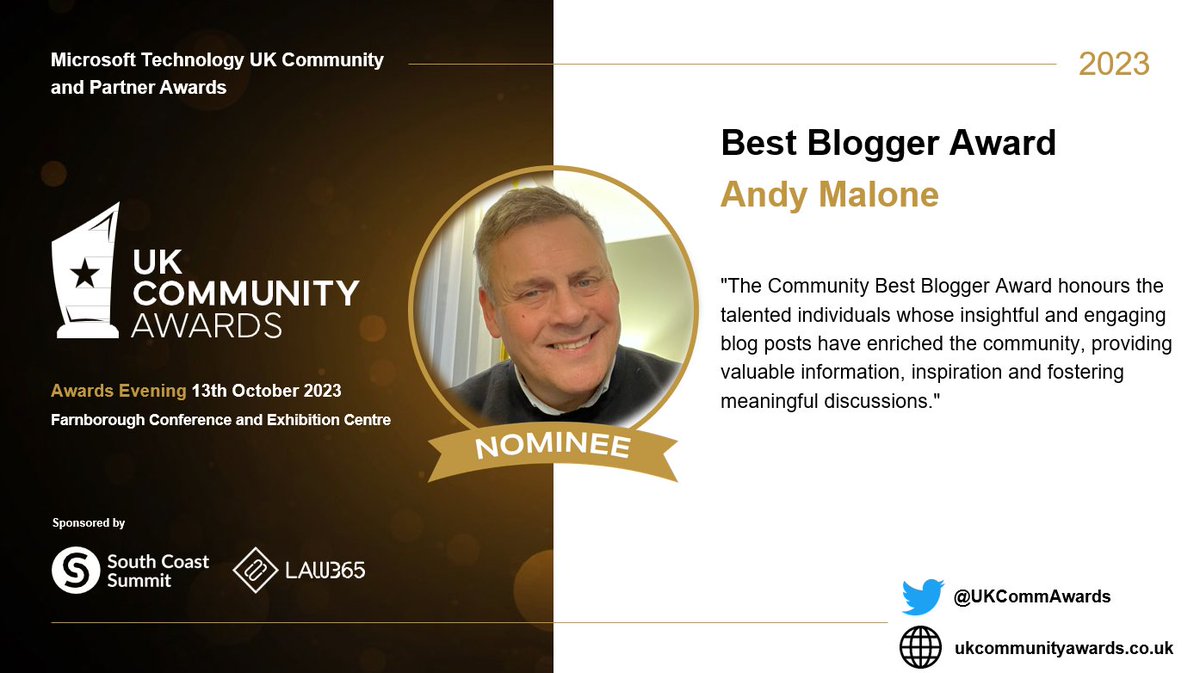 UKCommAwards's tweet photo. 🌟 Announcing the Best Blogger Award Nominee🎉

Andy Malone 

Congratulations to Andy for his exceptional blog posts that have enriched the community. His valuable insights and inspiration have made a positive impact.

#BestBlogger #UkCommunityAwards https://t.co/YZdMfv3sgd