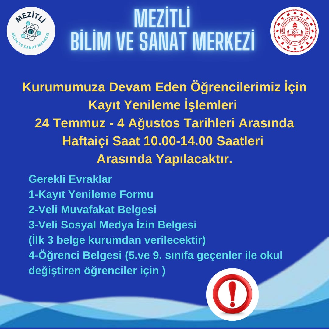 Mezitli Bilim ve Sanat Merkezi (@mezitlibilsem) on Twitter photo Kurumumuza devam eden öğrencilerimiz için kayıt yenileme işlemleri.
<a href="/tcmeb/">Millî Eğitim Bakanlığı</a> <a href="/MersinMEM/">Mersin İl Millî Eğitim Müdürlüğü</a> <a href="/MezitliMEM/">Mezitli MEM 🇹🇷</a> @mezitlibil Kurumumuza devam eden öğrencilerimiz için kayıt yenileme işlemleri.
<a href="/tcmeb/">Millî Eğitim Bakanlığı</a> <a href="/MersinMEM/">Mersin İl Millî Eğitim Müdürlüğü</a> <a href="/MezitliMEM/">Mezitli MEM 🇹🇷</a> @mezitlibil
