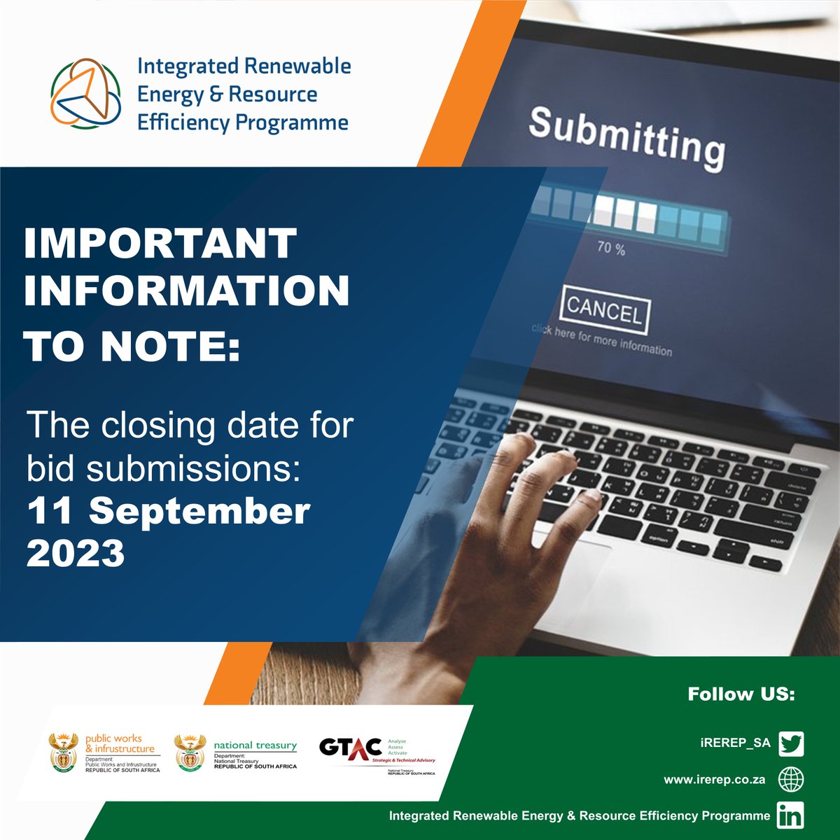 Please take note of the date below. Access the RFP here: gtac.gov.za/tenders-landin…

#bidsubmission #RFP #energyefficiency #solarenergy #windenergy #projects