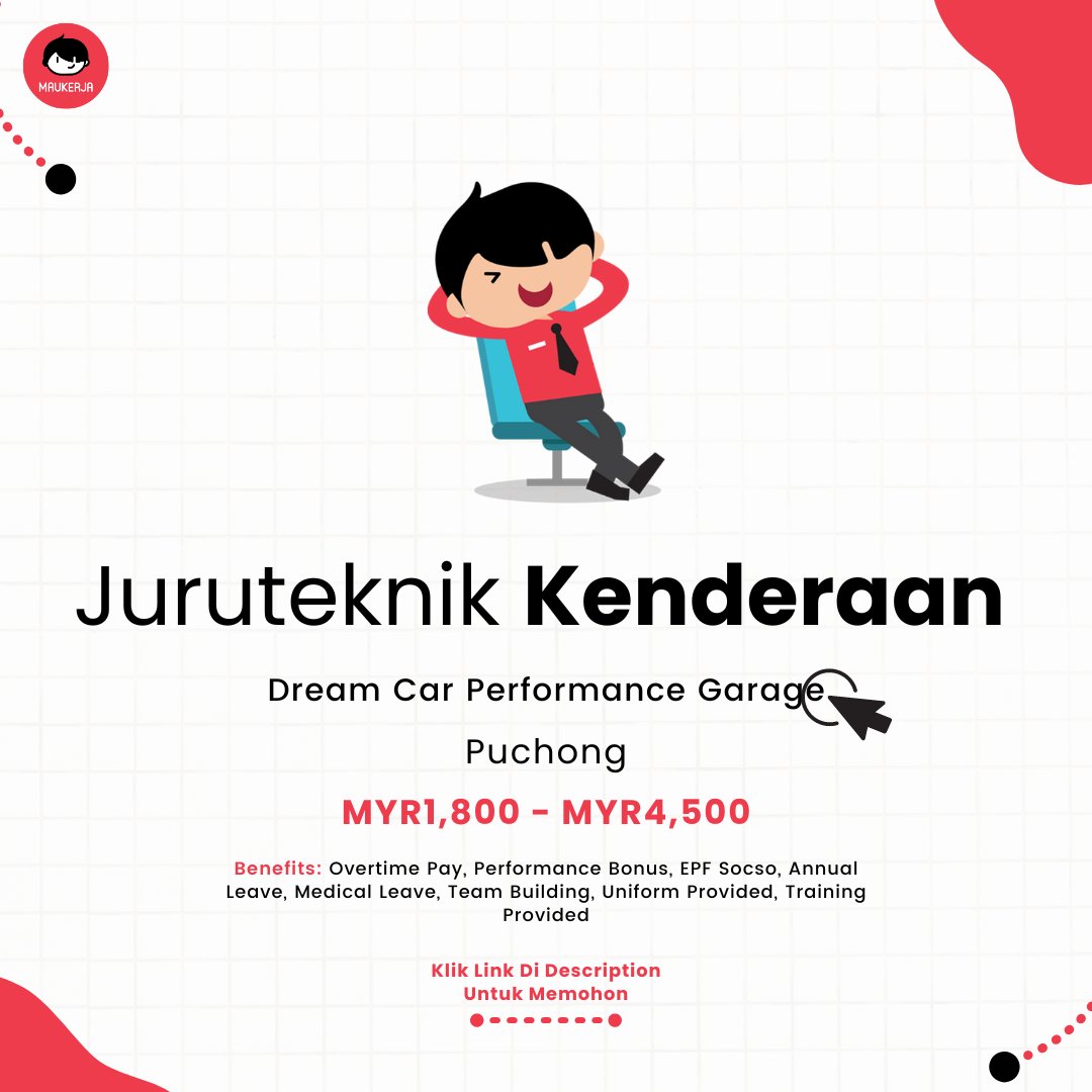 Maukerja on Twitter "📢 JAWATAN KOSONG ! Syarikat Dream Car Performance Garage tengah open job