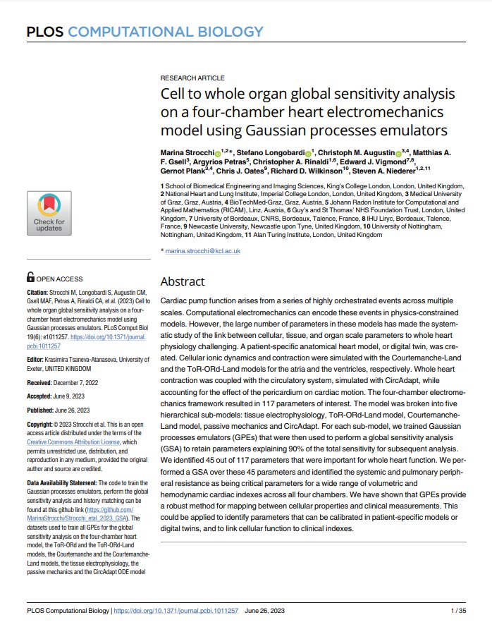 Not 1, not 2, but 8 different global sensitivity analyses <a href="/DrStrocchi/">Marina</a> ran in her last paper. "Cell to whole organ global sensitivity analysis on a four-chamber heart electromechanics model using Gaussian processes emulators"

Find it #OpenAccess at <a href="/PLOSCompBiol/">PLOS Comp Biol</a> (1/2)