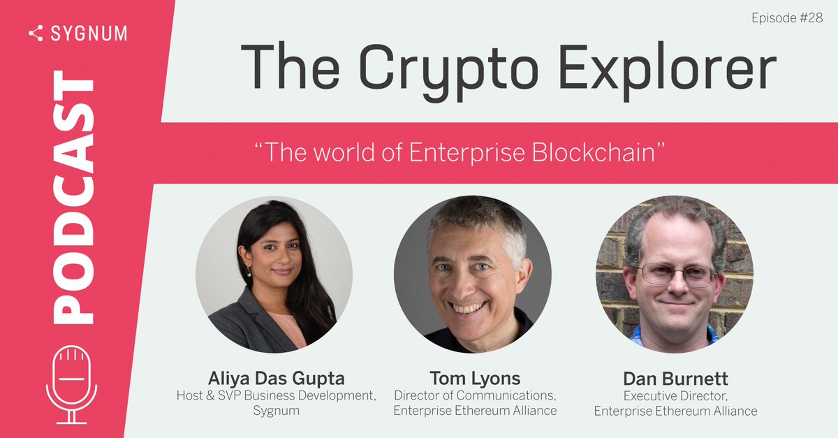 sygnumofficial's tweet image. Join @AliyaDG in exploring the world of #EnterpriseBlockchain, diving into the role of the Enterprise #Ethereum Alliance (EEA) and its impact on standardisation and adoption with Dan Burnett and Tom Lyons from @EntEthAlliance.
🎧 Listen to The Crypto Explorer now: