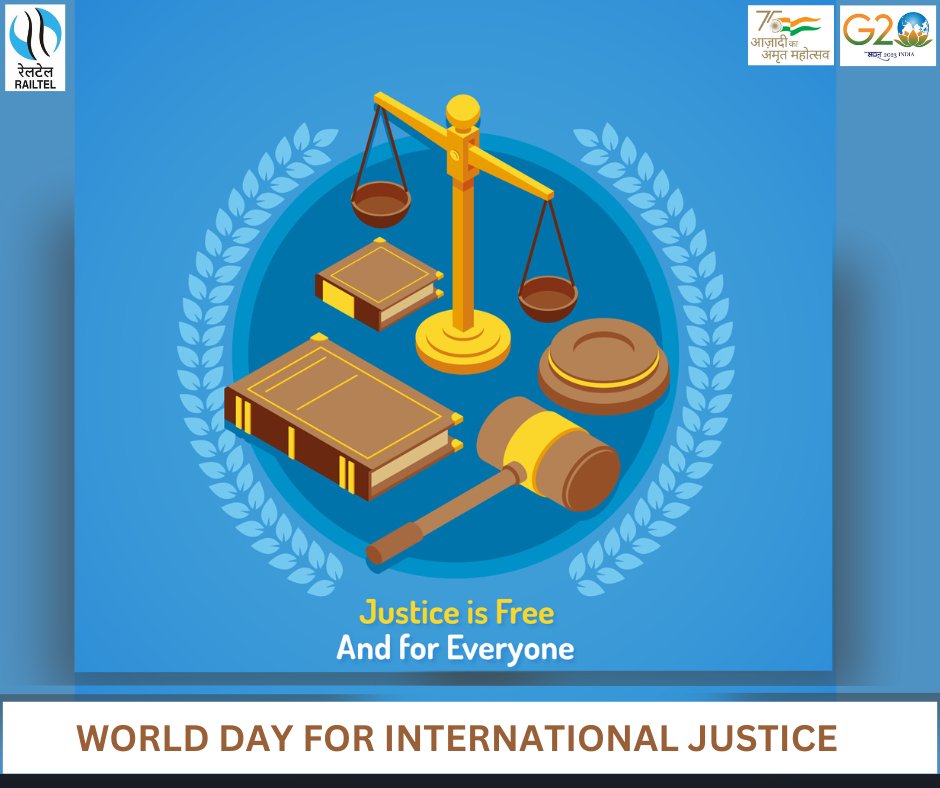 RailTel's tweet photo. Justice promotes human rights &amp; helps create inclusive societies. On #WorldDayForInternationalJustice, reaffirm our commitment to advance human rights and protect vulnerable people to build a just society.
#InternationalJusticeDay #InternationalJustice  #RailTel  #CMDRailTel https://t.co/So5pDZXKhw