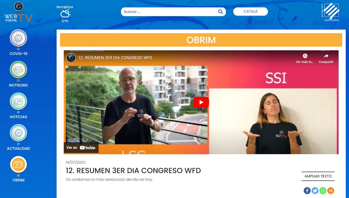 Webvisual_tv's tweet image. 14 DE JULIOL DE 2023
👋Llengua de Signes Catalana #LSC

🔵RESUMEN 3ER DIA CONGRESO WFD: youtube.com/watch?v=QtiJH6…
⚫CINE ACCESIBLE Y COVID: youtube.com/watch?v=eO67fO…
🔴EXPOSICIÓN DE PÓSTERS: youtube.com/watch?v=LXDqQ0…
⚪¿QUÉ SABES DE BARCELONA?: youtube.com/watch?v=urqvR0…