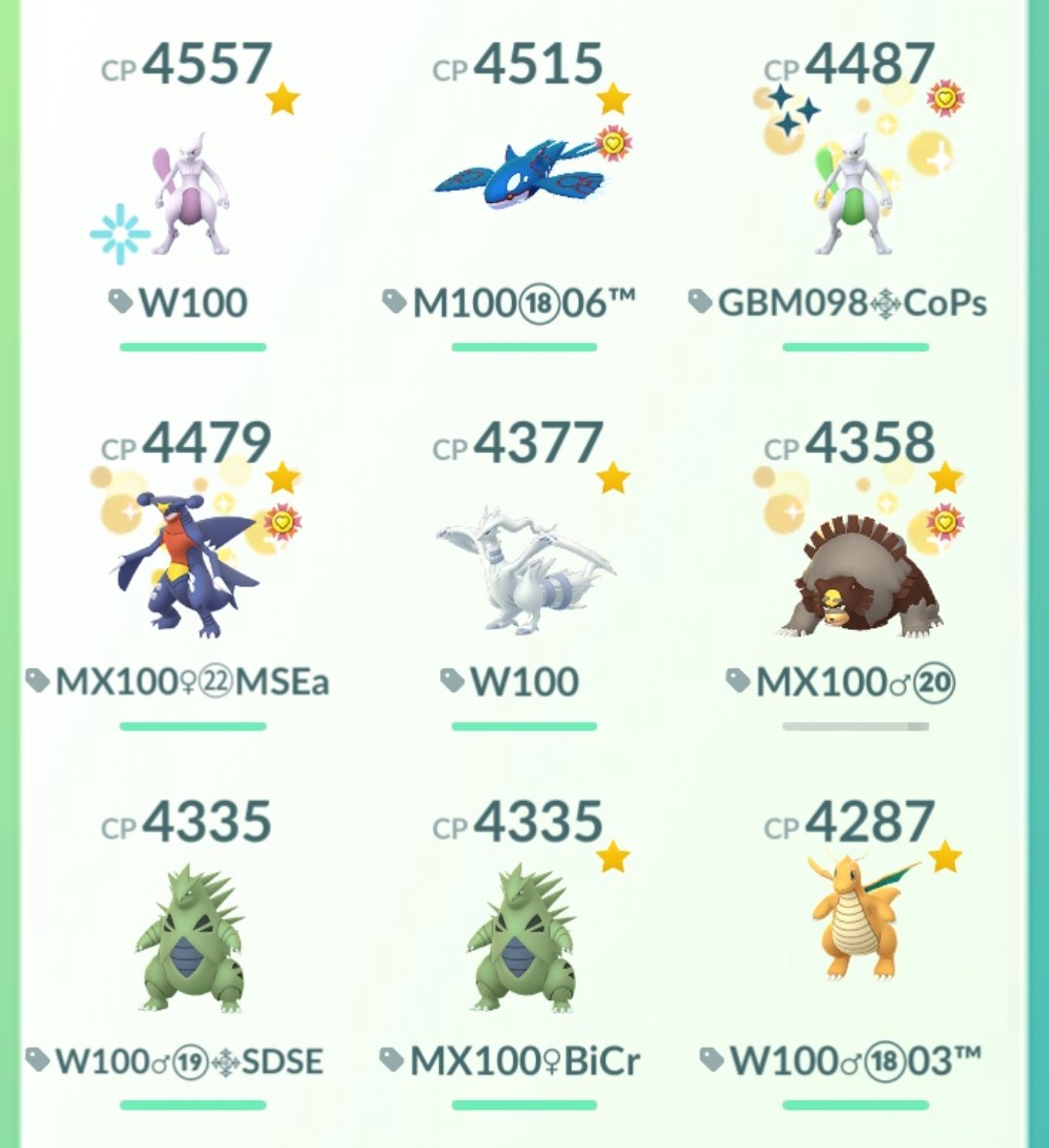 PokemonTC_id's tweet photo. @DanielaRamone I only powerup Hundos, except for the lucky shiny 98% mewtwo https://t.co/0sjEdmwRXv