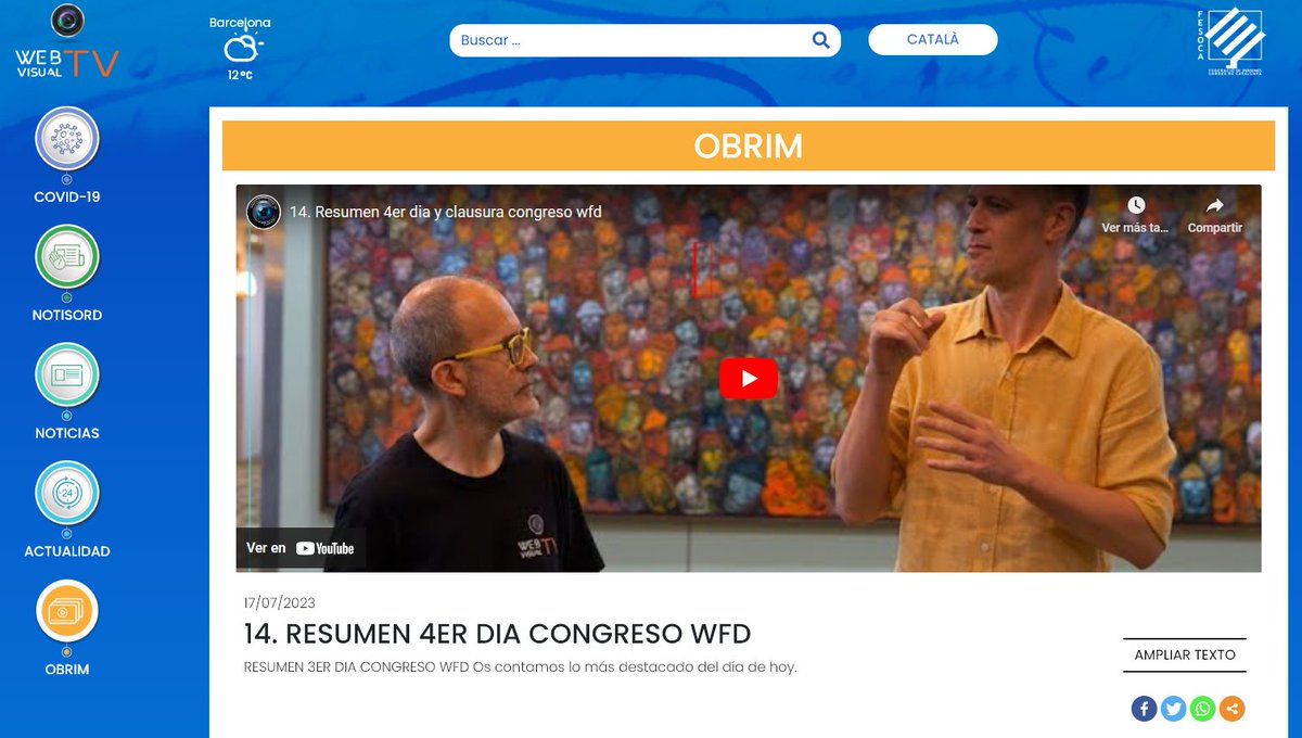 Webvisual_tv's tweet image. 15 DE JULIOL DE 2023
👋Llengua de Signes Catalana #LSC
webvisual.tv

WEBVISUAL EN COREA:

🔵RESUMEN 4TO DIA CONGRESO WFD: youtube.com/watch?v=u2Homr…

⚫ENTREVISTA A LOS ASISTENTES ESPAÑOLES: youtube.com/watch?v=kiKin5…