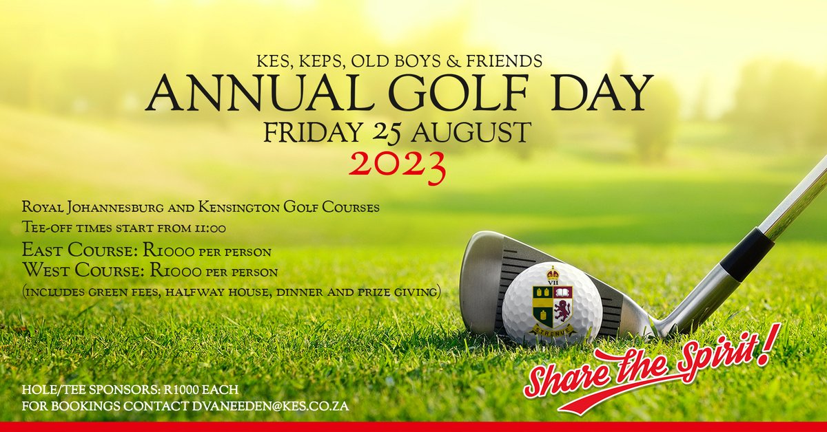 KingEdVIISchool's tweet image. Don't miss out on the annual Golf Day.
Date: 25/08/2023
Venue: Royal Johannesburg

#RedGolf
