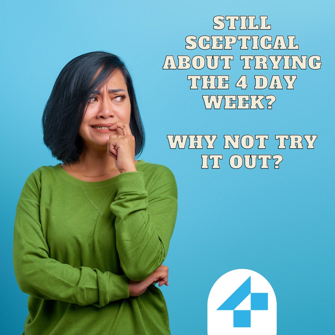 4dayweeksa's tweet photo. Why not consider testing out the 4 Day Week in your business?
Thatโs right, you can test it out to see how it works for you. It doesnโt have to be a permanent change right away.
#4DayWeekSA #NewWaysOfWorking #WellbeingInTheWorkplace https://t.co/3hC7gvdbwd