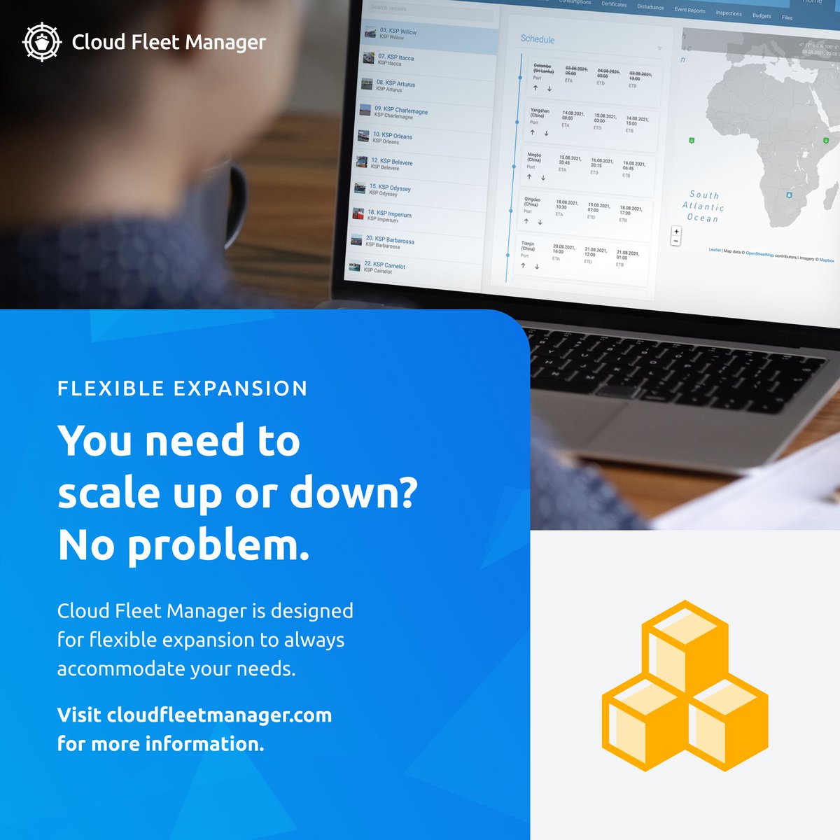 Hanseaticsoft's tweet image. Experience the freedom of flexible expansion with Cloud Fleet Manager! Whether you need to scale up or down, our system is designed to adapt to your changing business needs. Embrace the agility to optimize your operations seamlessly. 🚀#AgileGrowth #OptimizedOperations