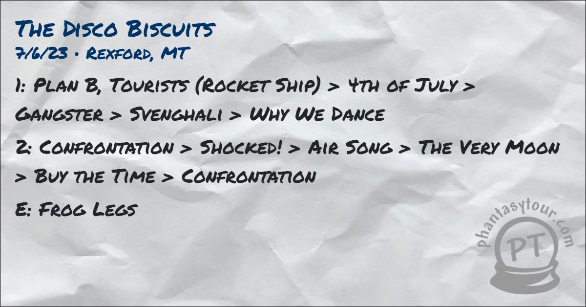 7/6/23 <a href="/disco_biscuits/">The Disco Biscuits 🌲👽🌲</a> at <a href="/abayancebaymt/">Abayance Bay Marina</a>

More deetz: ptour.me/bisco-2023-07-…

Tour stats: ptour.me/bisco-stats-20…

#tdbsetlist #tdb #bisco #thediscobiscuits #discobiscuits #sorryifyoudont #theynastybuttheygood #ptsetlists #biscosetlists #biscostats <a href="/phantasytour/">Phantasy Tour</a>